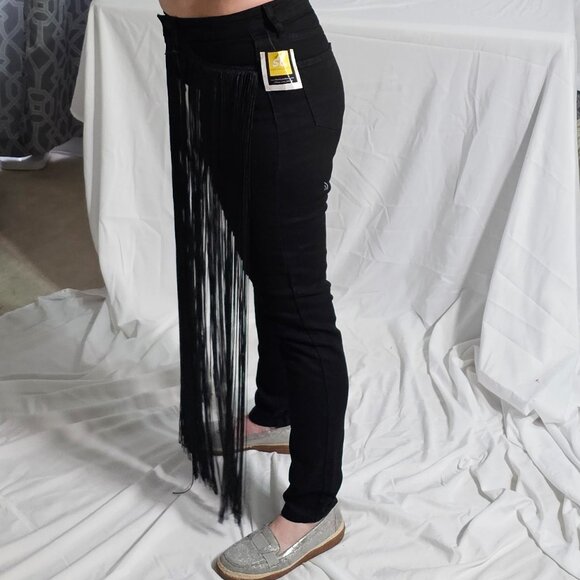 AP Blue by Aphrodite Black Skinny Jeans with Front Tassels NWT - Picture 2 of 4